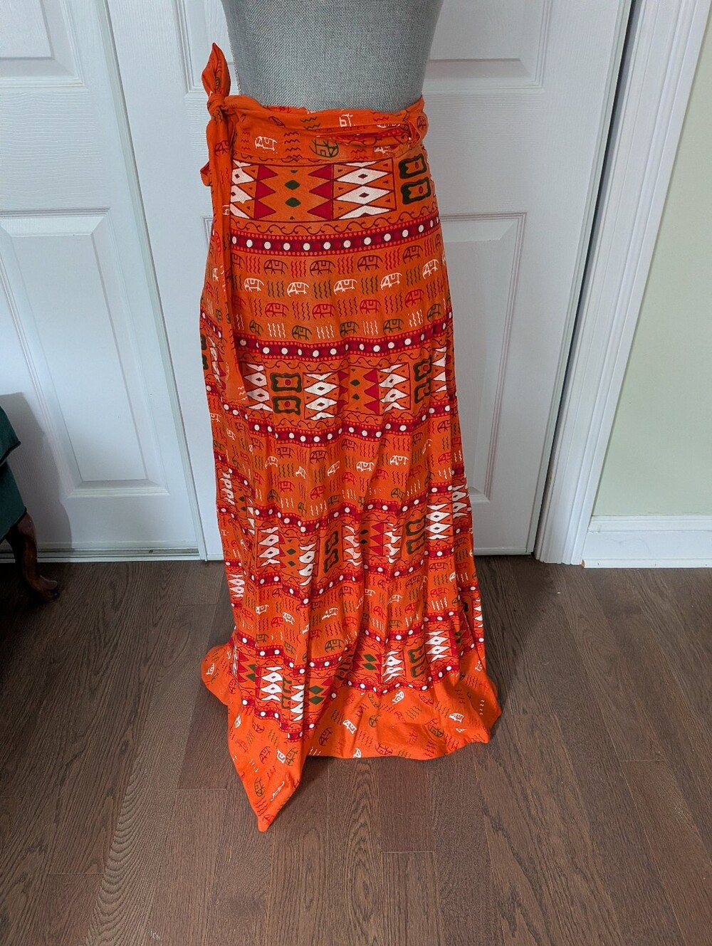 Boho Maxi Wrap Skirt in Bright Orange